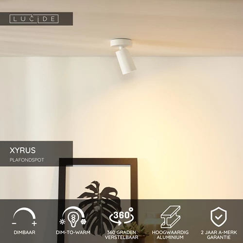 Lucide XYRUS - Plafondspot - Ø 9 cm - LED Dim to warm - GU10 - 1x5W 2200K/3000K - Wit - USP
